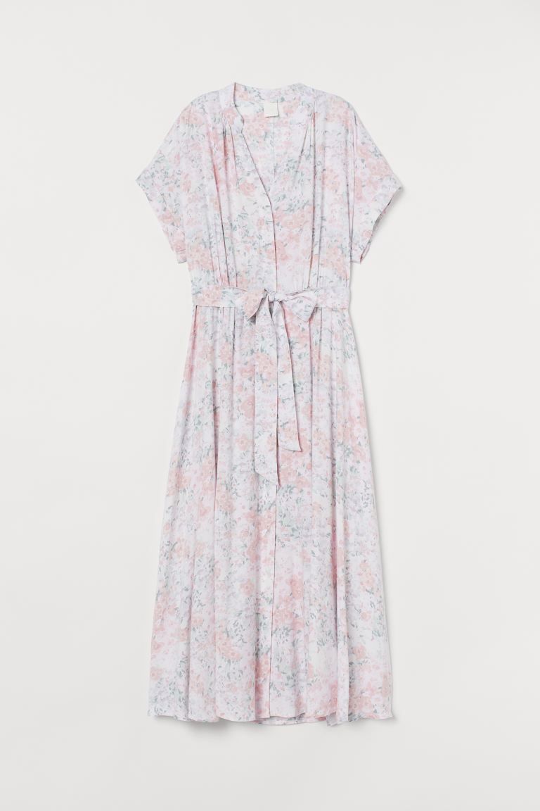 Calf-length, V-neck dress in a viscose weave with concealed buttons down the front, a stand-up co... | H&M (UK, MY, IN, SG, PH, TW, HK)
