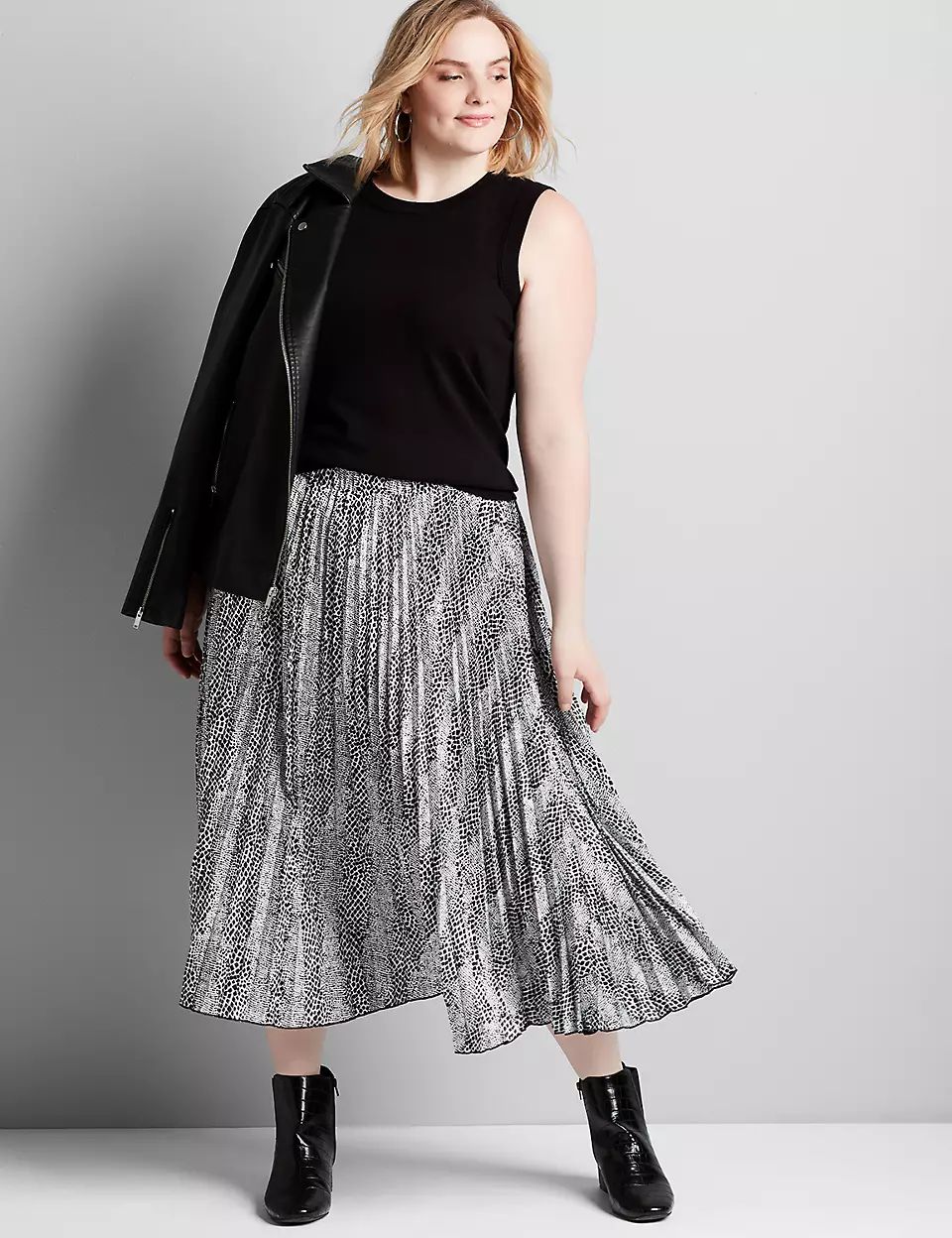 Mixed-Print Pleated Midi Skirt | Lane Bryant (US)