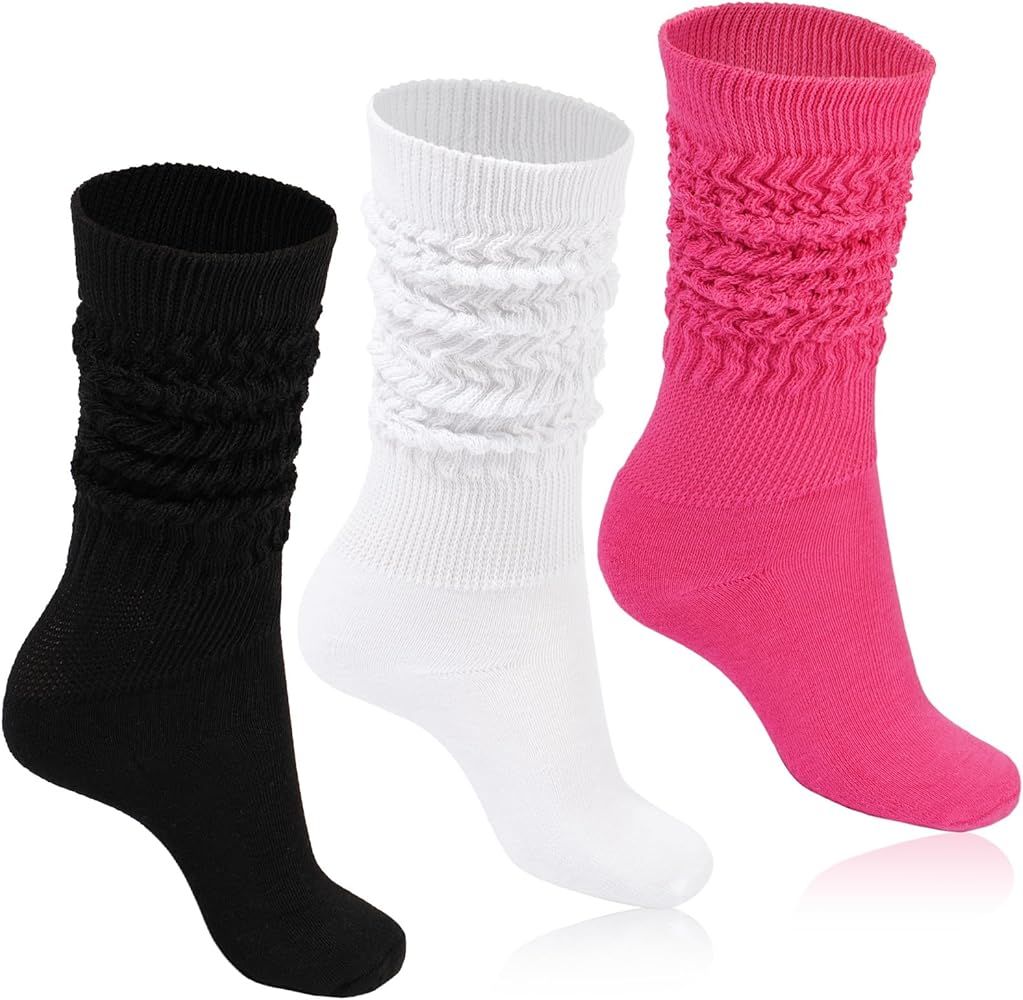 Women Slouch Socks 3 Pairs Extra Long Cotton Knit Knee High Thick Scrunch Socks Size 9-11 | Amazon (US)