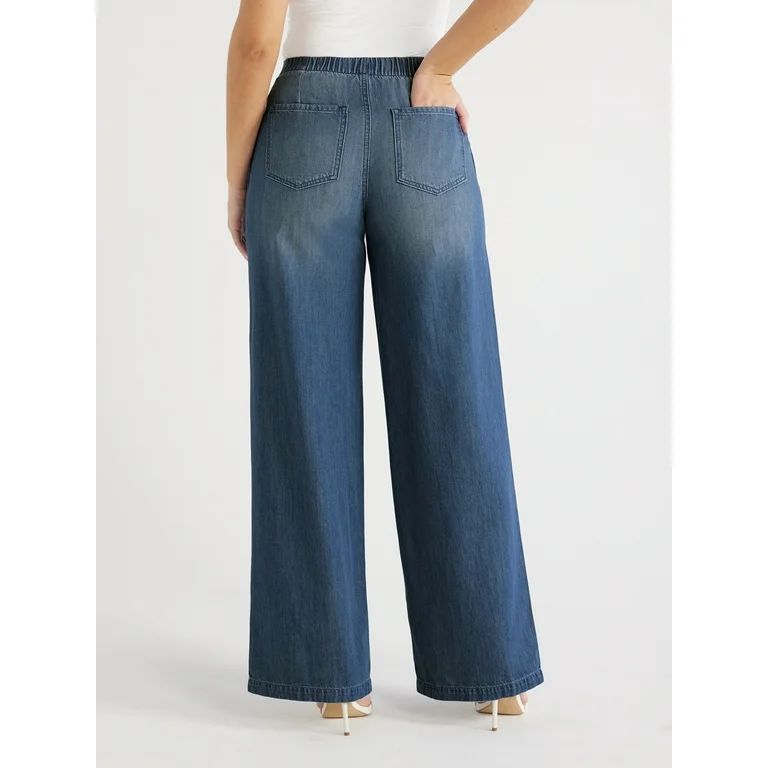 Sofia Jeans Women's Melisa Lightweight Luxe Mid Rise Wide Leg Trousers, 32" Inseam, Sizes 0-20 | Walmart (US)