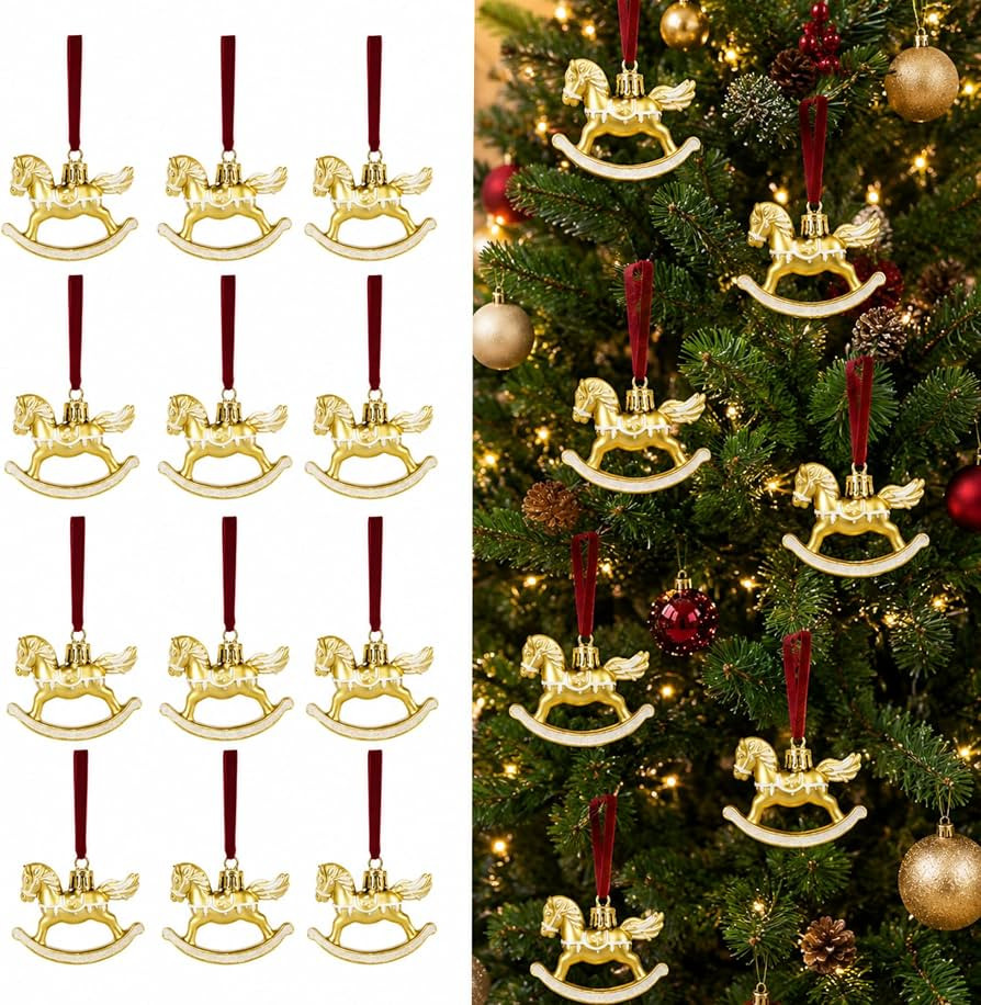 12 Pcs First Christmas Rocking Horse Ornaments with Ribbon | Amazon (US)