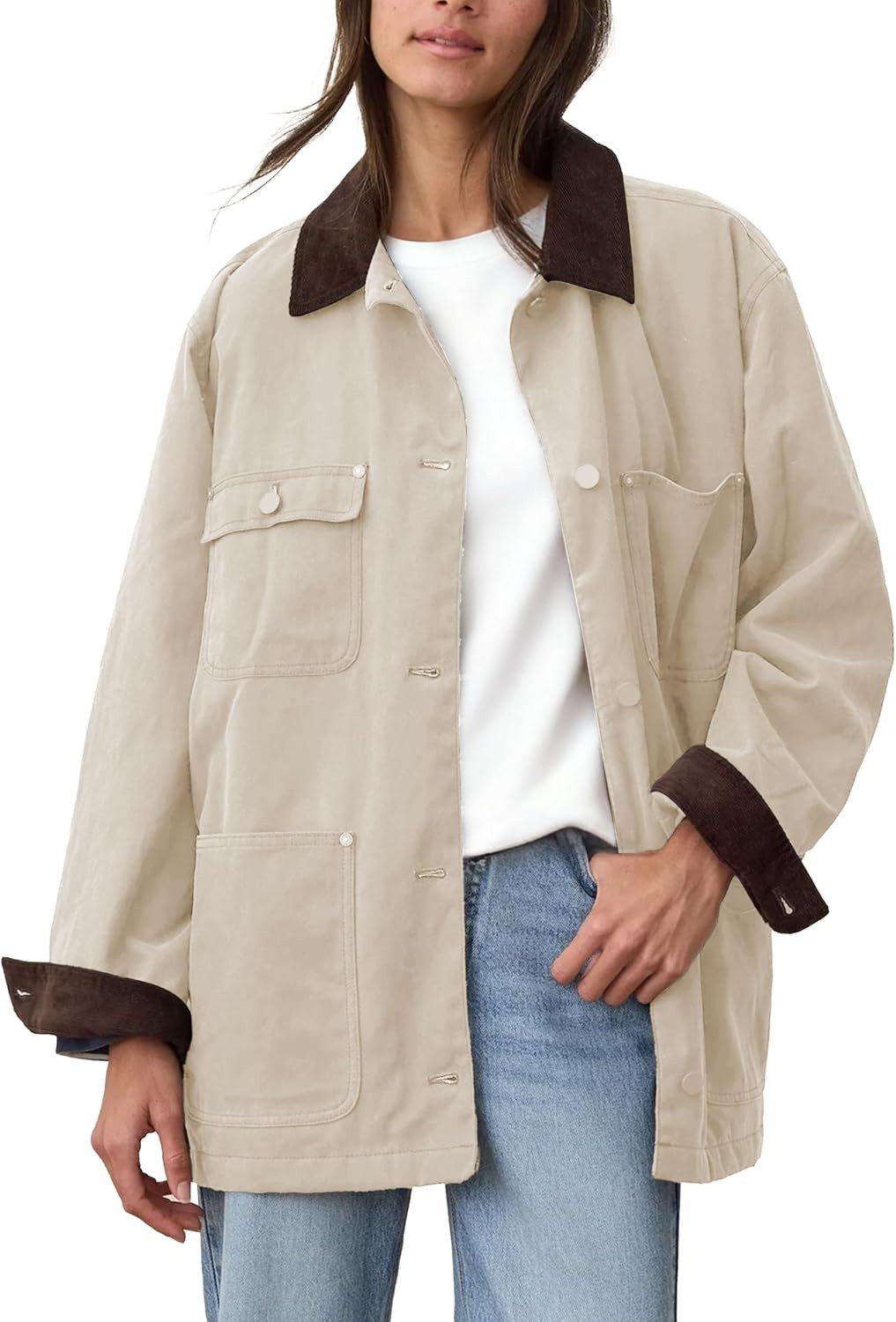 Womens Utility Barn Jackets Oversized Vintage Corduroy Collar Coat | Amazon (US)