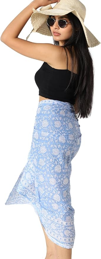 100% Cotton Sarong Coverups for Women Indian Hand Block Print Swimsuit Pareo Wrap Skirt Beach Swi... | Amazon (US)