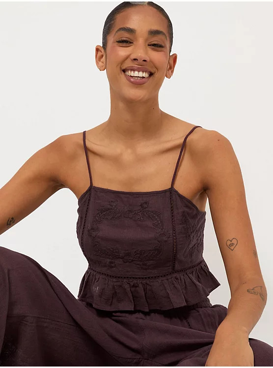 Brown Floral Embroidered Beach Cami Top | George