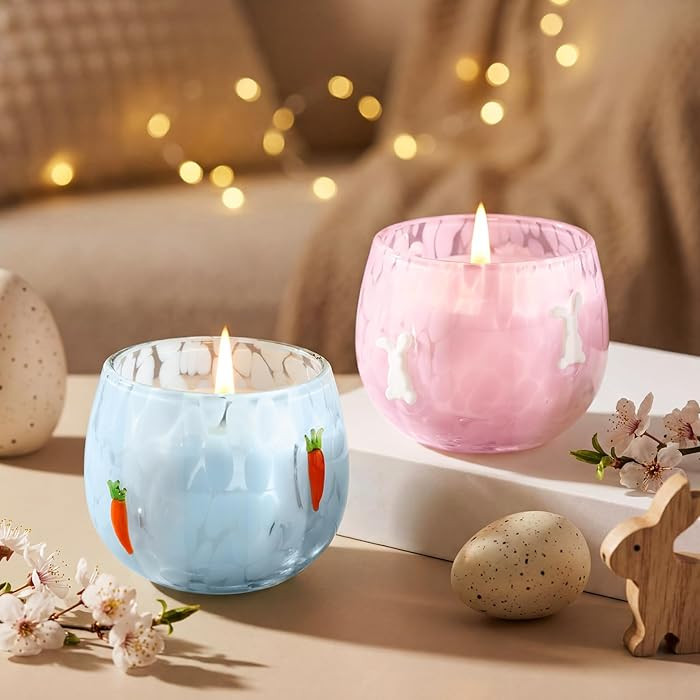 Treela Set of 2 Easter Icon Glass Jar Candles, 7oz Soy Wax Bunny & Carrot Soy Wax Jar Candles Pas... | Amazon (US)