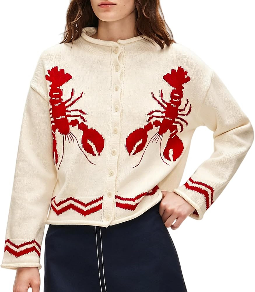 Songling Women's Lobster Rolled Edge Crochet Cardigan Sweaters | Amazon (US)