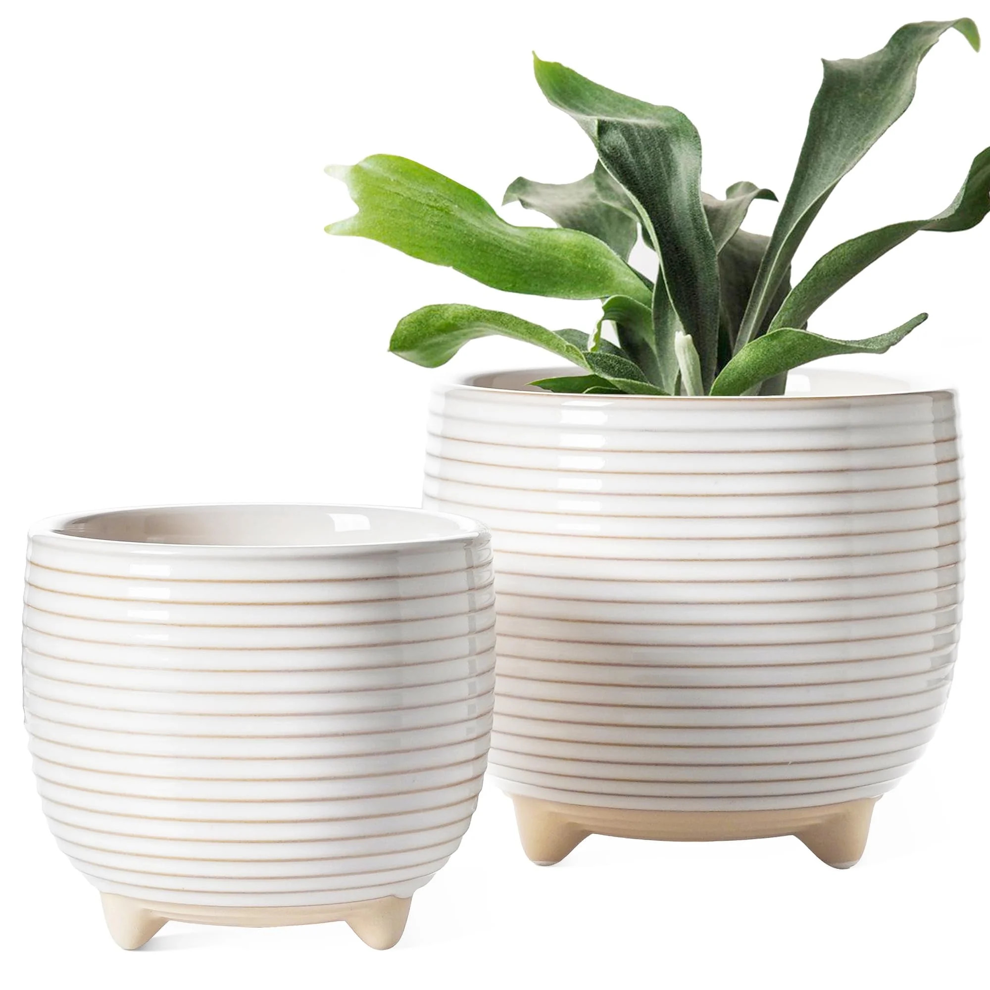 BEMAY 2-Pack Ceramic Plant Pots 5.1" & 6.4" – White Succulent Planters with Drainage Hole, Mesh... | Walmart (US)