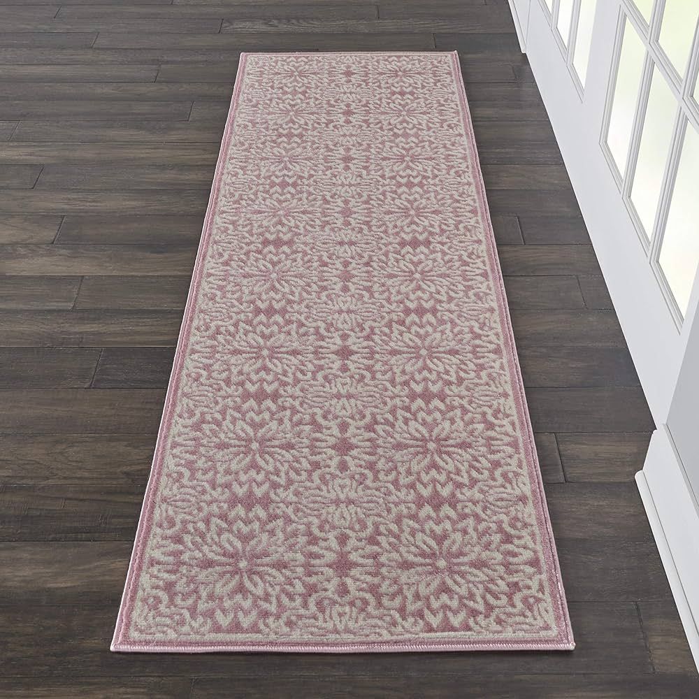Nourison Jubilant Floral Ivory/Pink 2'3" x 7'3" Area -Rug, Easy -Cleaning, Non Shedding, Bed Room... | Amazon (US)