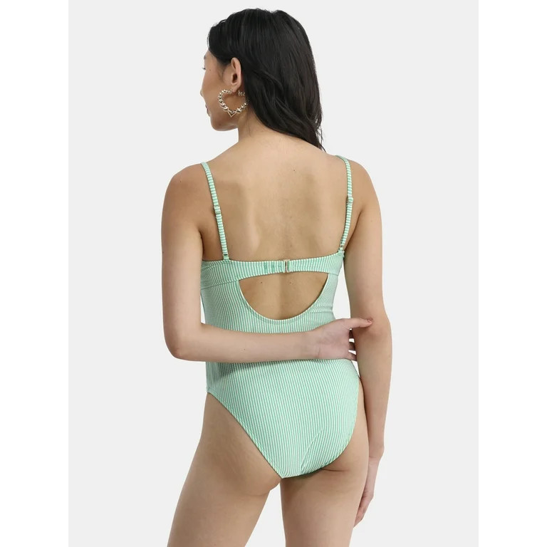 No Boundaries Picot Neckline One Piece Swimsuit, Women's | Walmart (US)