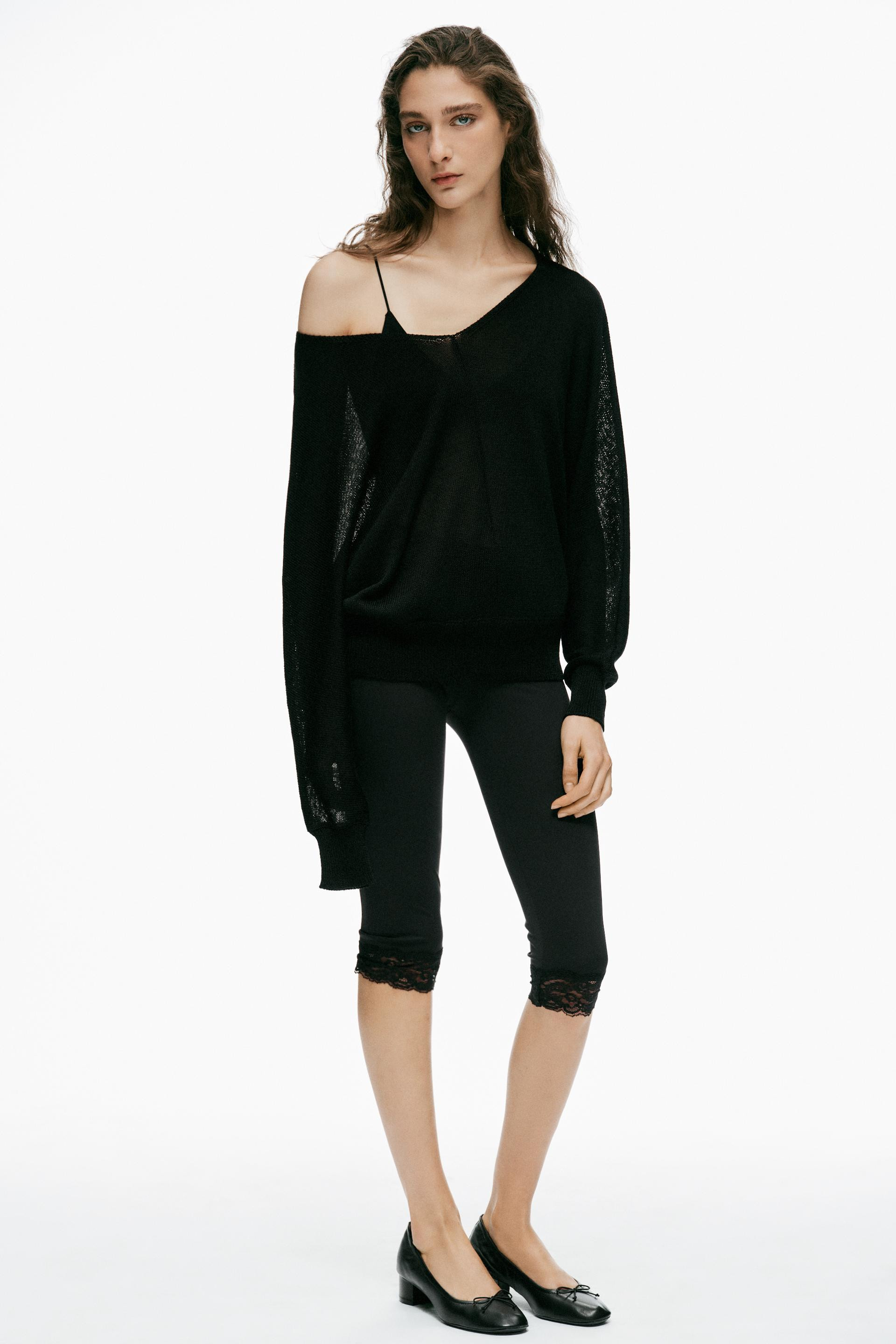 Zara - Lace Capris - Black - L - Woman | Zara UK