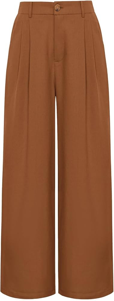 GRACE KARIN Wide Leg Pants for Women Cotton Linen Business Casual Long Trousers Palazzo Pants wit... | Amazon (US)
