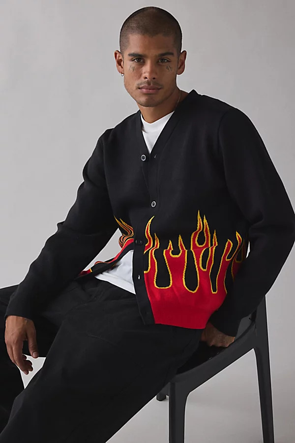 Cookman Flame Cardigan in Black, Men's at Urban Outfitters | Urban Outfitters (US and RoW)