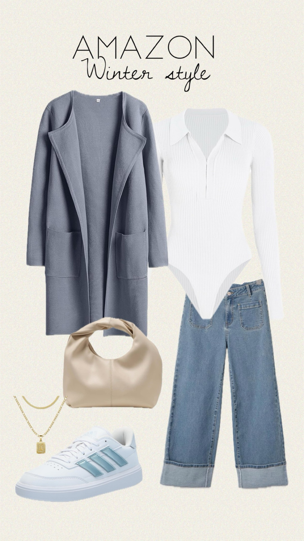 Amazon winter outfit idea 
Bodysuit wide leg jeans and coatigan 
Casual winter style 


#LTKStyleTip #LTKSeasonal #LTKFindsUnder50