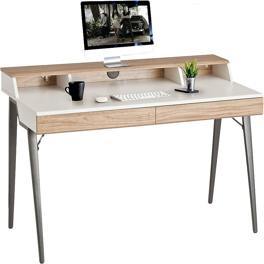 Dporticus 47” Computer Desk with Monitor Shelf Home Office Desk with Drawers & Storage White Wo... | Amazon (US)