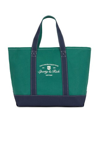 Sporty & Rich Syracuse Two Tone Tote Bag in Dark Navy & Alpine - Green. Size all. | FWRD 