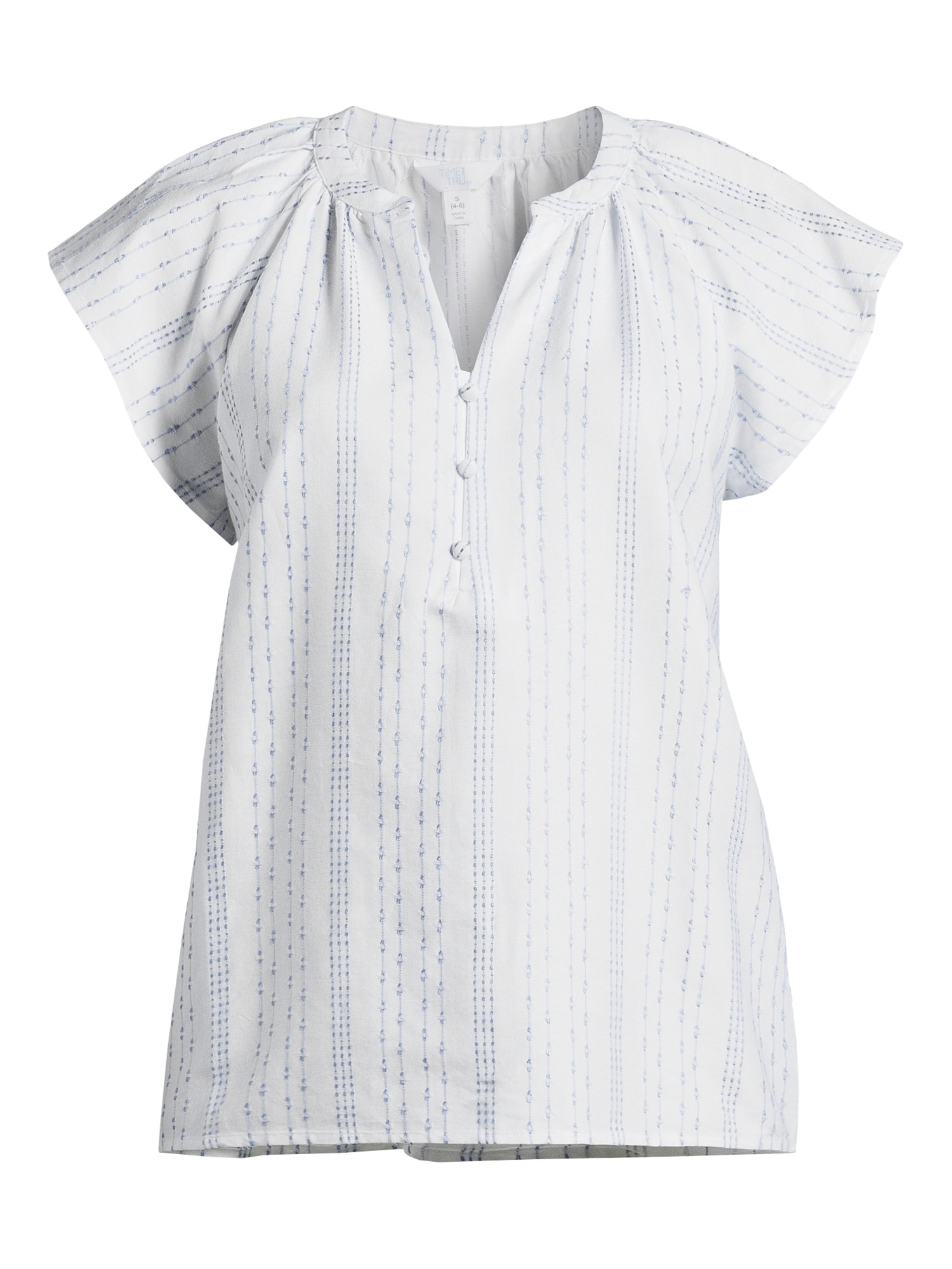 Time and Tru Women's Split Neck Top with Flutter Sleeves, Sizes XS-XXXL - Walmart.com | Walmart (US)
