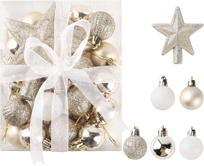 Small Christmas Tree Ornaments Set - Gold and White Xmas Ball Ornaments for Mini Christmas Tree, ... | Amazon (US)