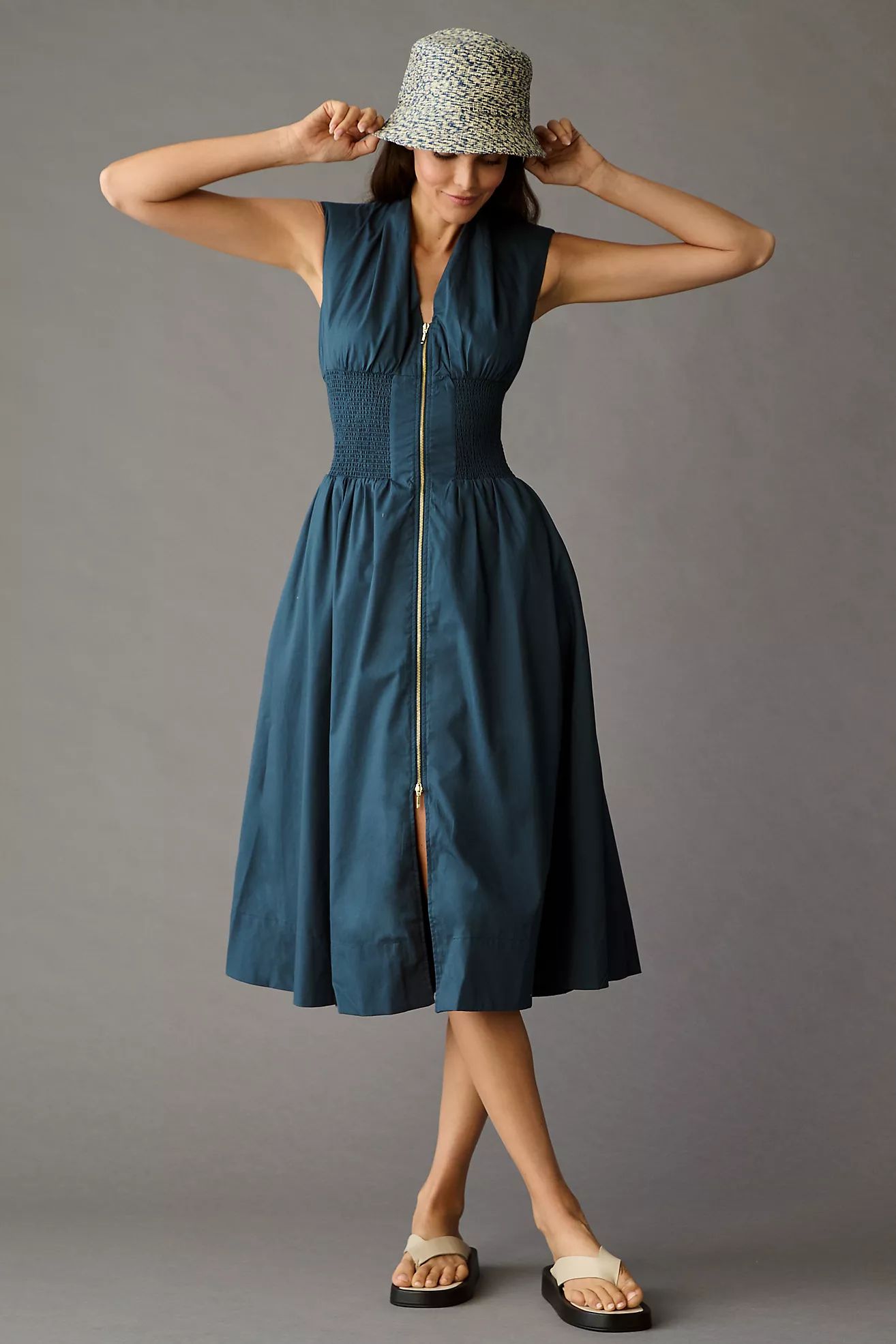 Maeve Smocked-Waist Zip-Up Shirt Dress | Anthropologie (US)