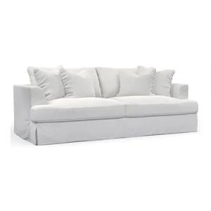 Sunset Trading Newport 94" Fabric Slipcovered Recessed Fin Arm Sofa in White | Cymax