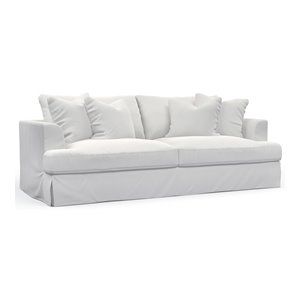 Sunset Trading Newport 94" Fabric Slipcovered Recessed Fin Arm Sofa in White | Cymax