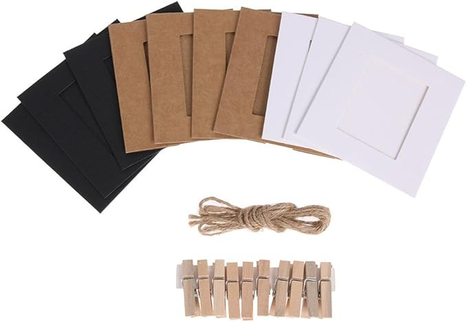 AKOAK 30Pcs DIY Kraft Paper Cardboard Photo Frame with Wooden Clips and String,White/Black/Brown ... | Amazon (US)