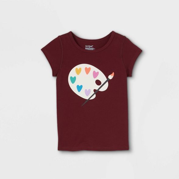 Toddler Girls' Adaptive Artist Hearts Short Sleeve Graphic T-Shirt - Cat & Jack™ Burgundy | Target