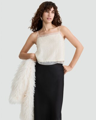 The F&F Edit Organza Trim Sequin Embellished Co-ord Camisole in Cream | Tesco F&F