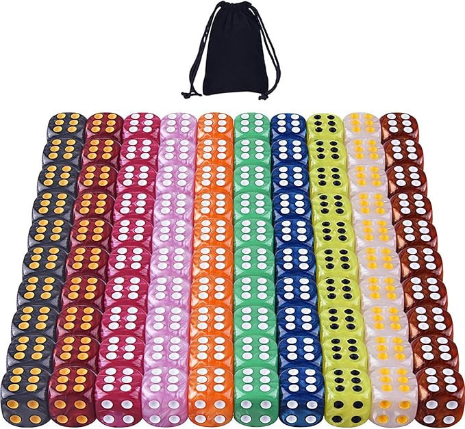 AUSTOR 100 Pieces 6 Sided Game Dice Set 10 Pearl Colors Round Edges Dices for Tenzi, Farkle, Yaht... | Amazon (US)