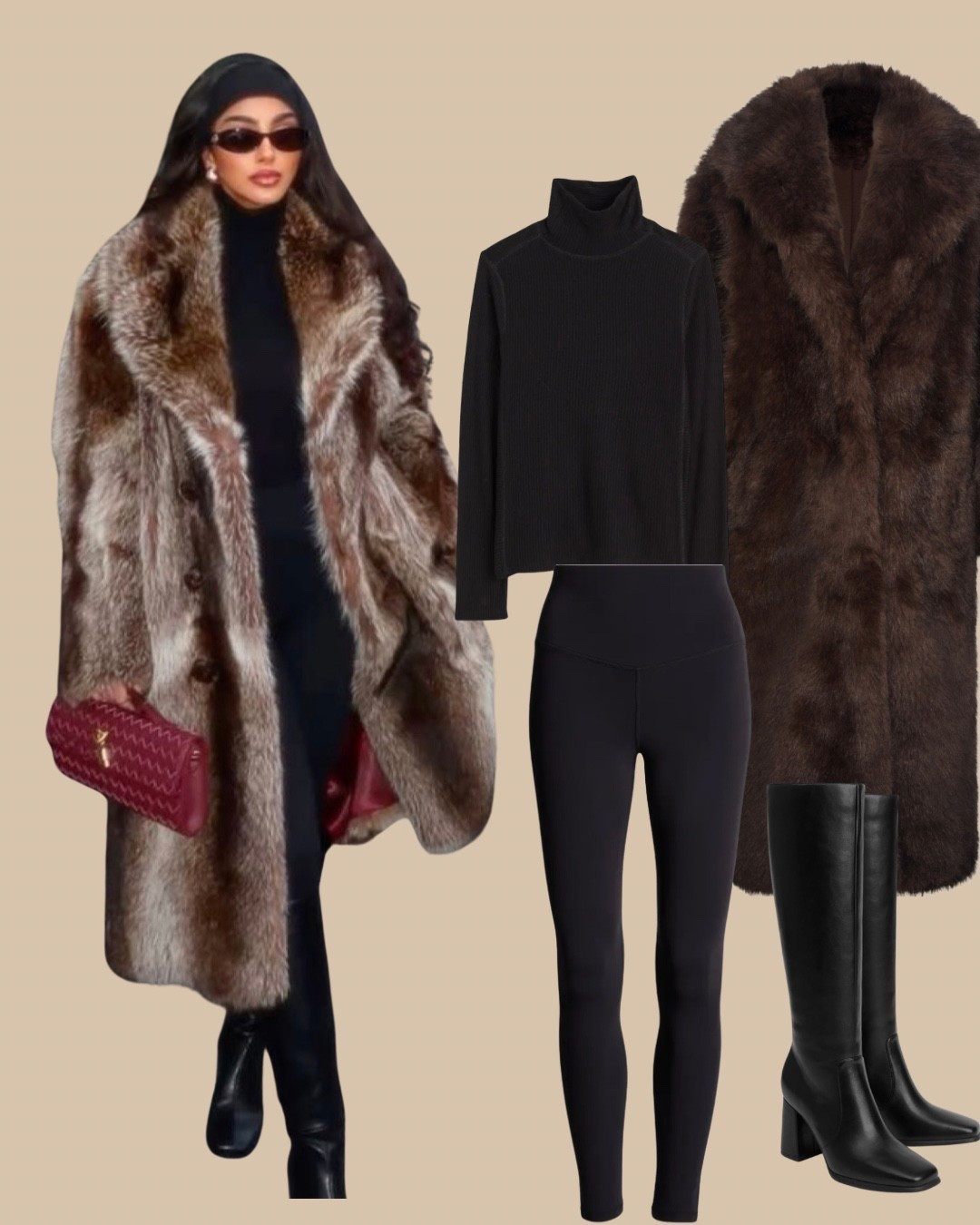 Fur coat, leggings, black boots outfit

#LTKootd
