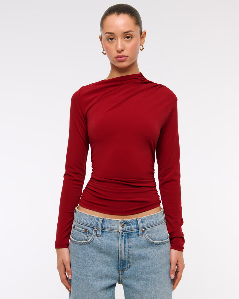 Long-Sleeve Draped Mockneck Top | Abercrombie & Fitch (US)