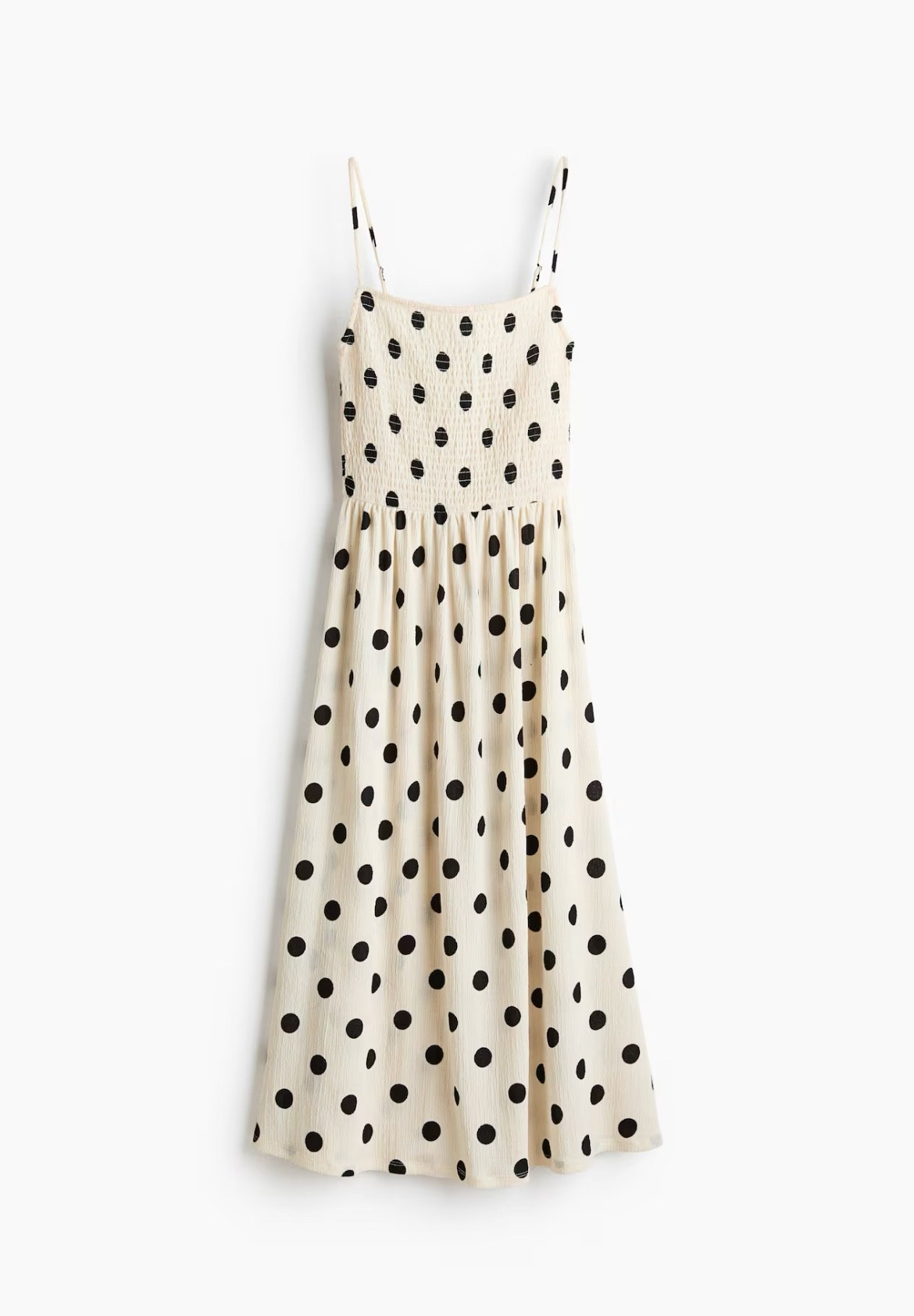 Black and white polka dot smocked midi dress 

#LTKSeasonal