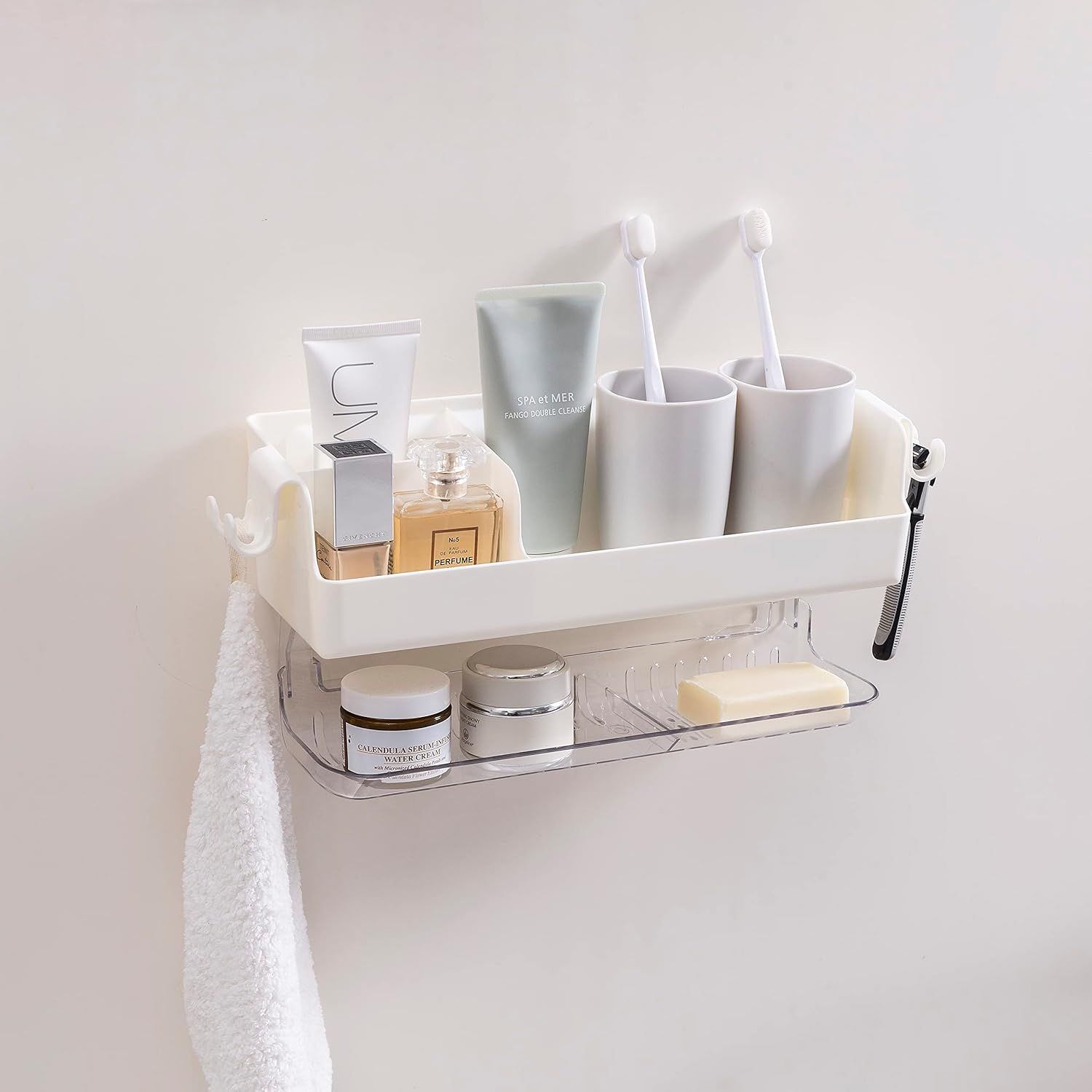 Ettori Shower Caddy Adhesive Shower Organizer With Hooks, 2- Tier Shower Shelf Wall Mounted, No D... | Amazon (US)