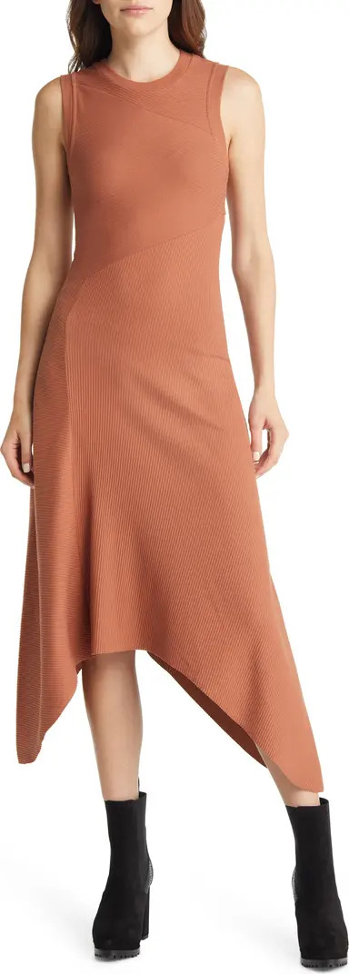 Gia Ribbed Handerchief Hem Stretch Cotton Midi Dress | Nordstrom