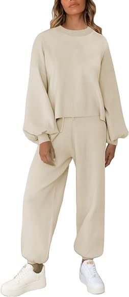 Viottiset Women's 2 Piece Outfits Sweatsuit Casual Knit Pullover Sweater Pajamas Lounge Set | Amazon (US)
