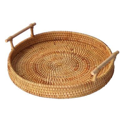 PWFE  Round Rattan Bread Basket Woven Serving Tray with Handles for Cracker Dinner Parties Coffee... | Walmart (US)