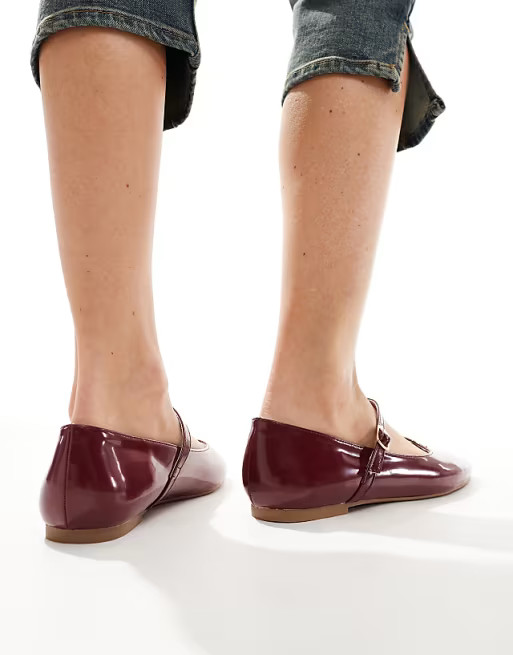 SEQWL buckle strap ballet flats in burgundy | ASOS (Global)