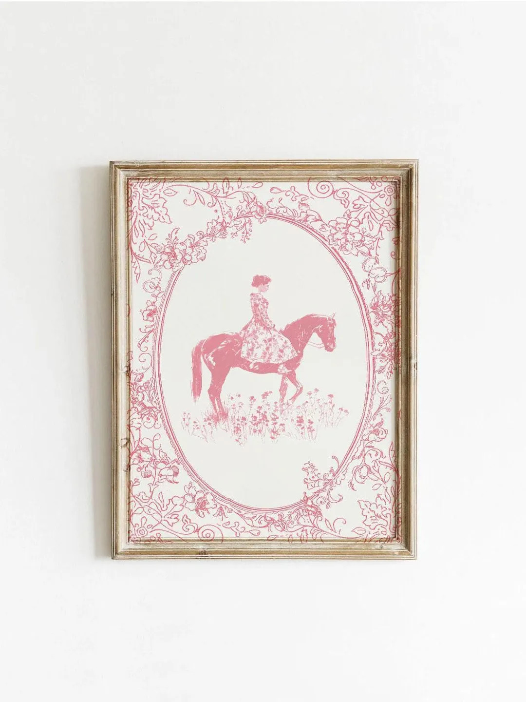 Vintage Pink Equestrian Poster, Coquette Floral Wall Art, Girly Pink Print, Antique Illustration,... | Etsy (US)