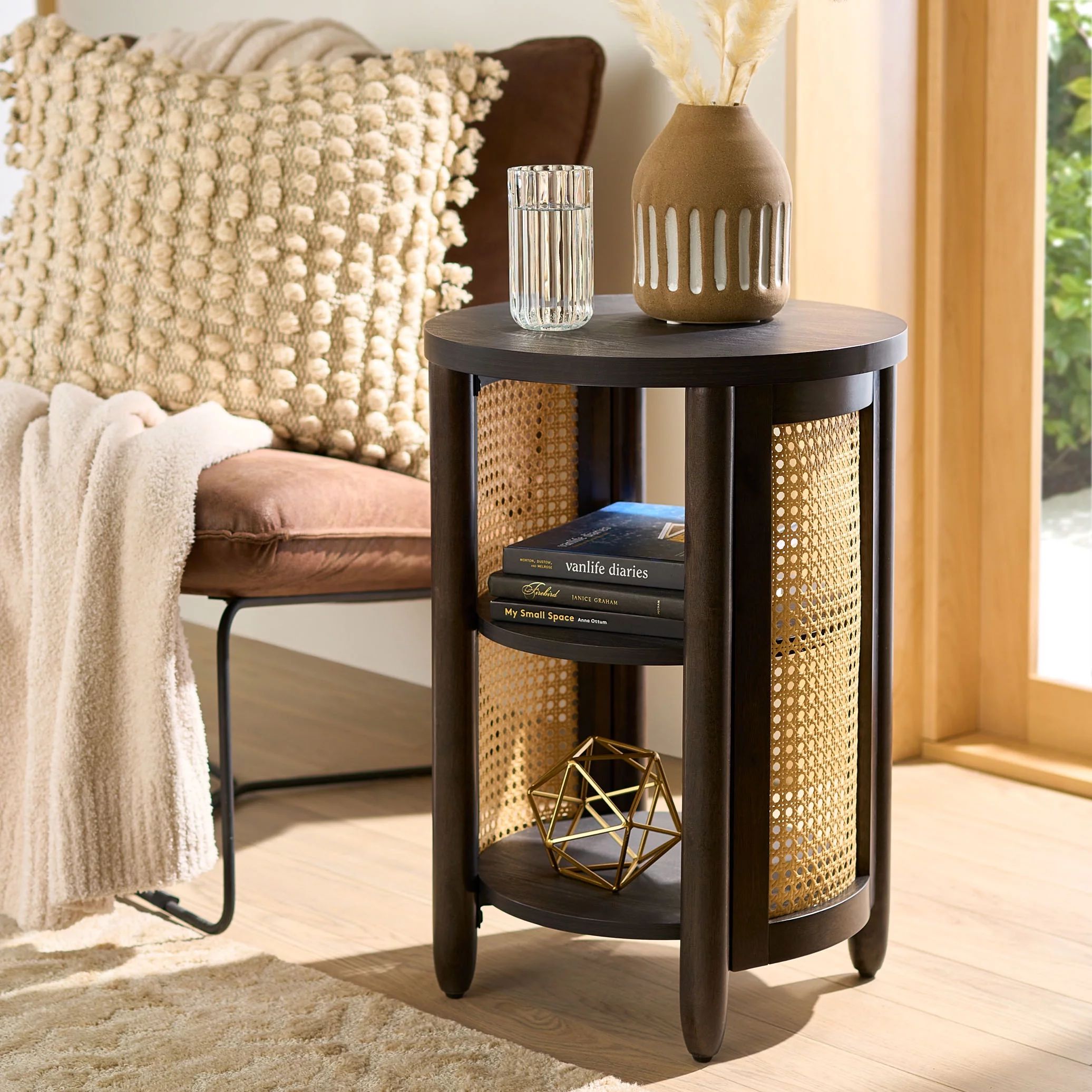 Better Homes & Gardens Springwood Caning Side Table, Charcoal Finish | Walmart (US)