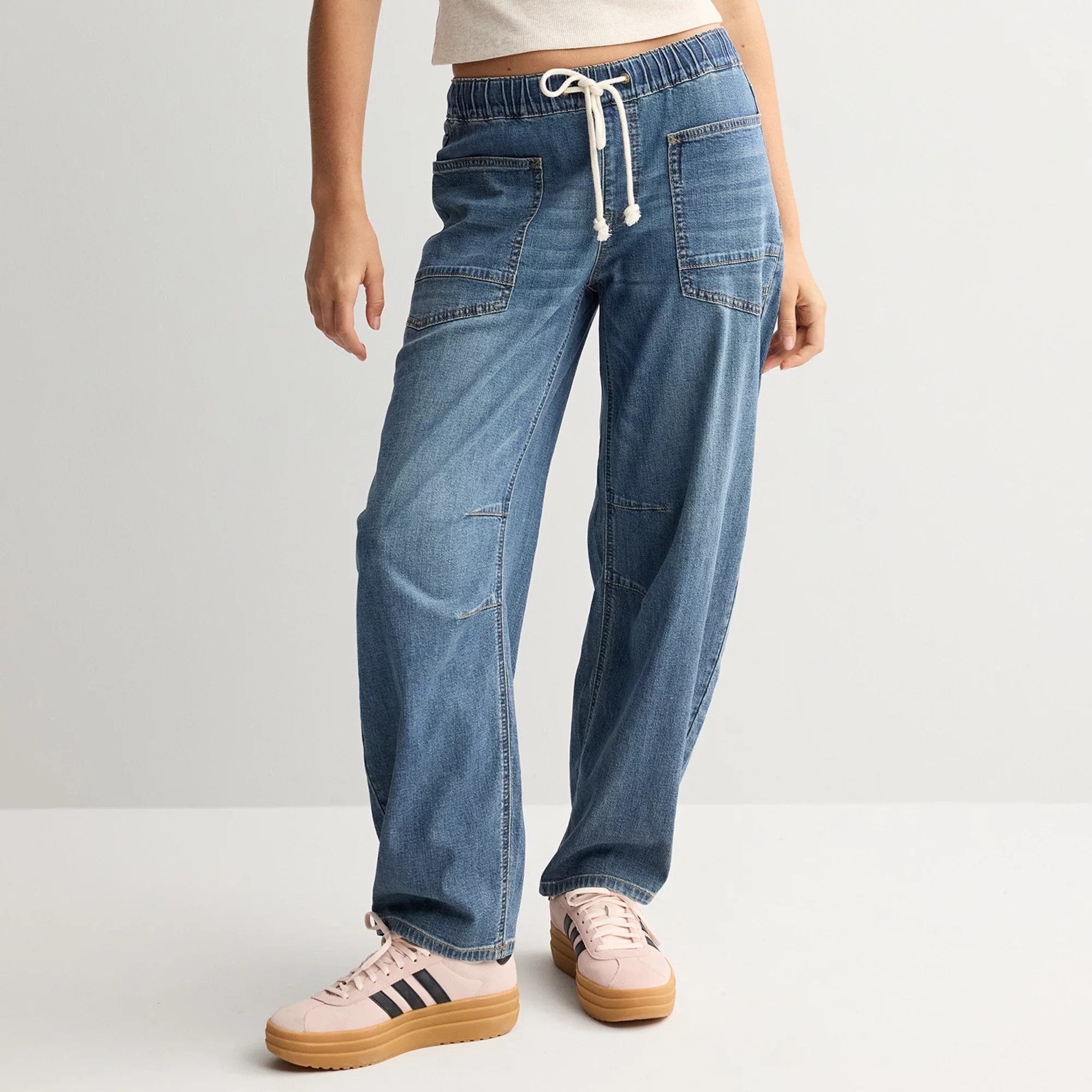 Juniors' SO® Mid Rise Pull On Barrel Jeans | Kohl's