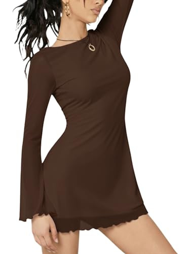 Milumia Women's Boat Neck Long Bell Sleeve Mini Dress Y2k Going Out Dresses | Amazon (US)