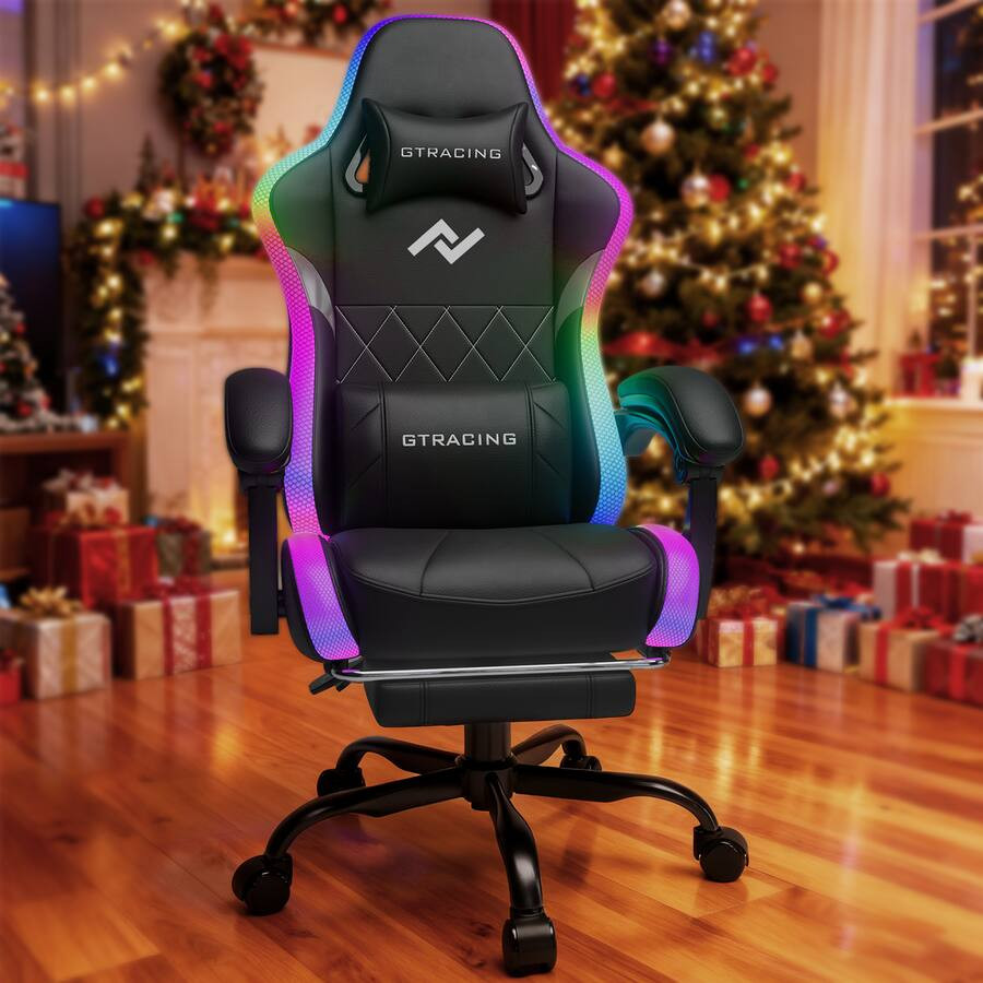 GTPlayer - Gaming Chair with RGB LED Lights Ergonomic High Back Faux Leather Computer Chair - Bla... | Best Buy U.S.