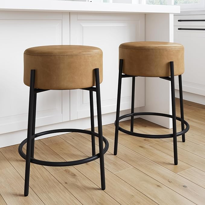 Nathan James Isaac 24" Modern Backless Bar Stool with Round Soft Padded Faux Leather Upholstered ... | Amazon (US)