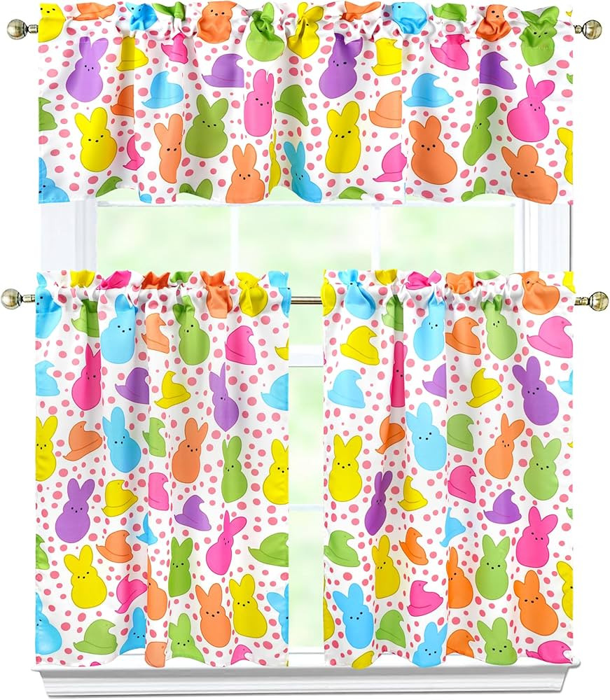 Easter Peeps Kitchen Curtains 3 Piece Spring Bunny Window Curtains and Valance Set Easter Curtain... | Amazon (US)