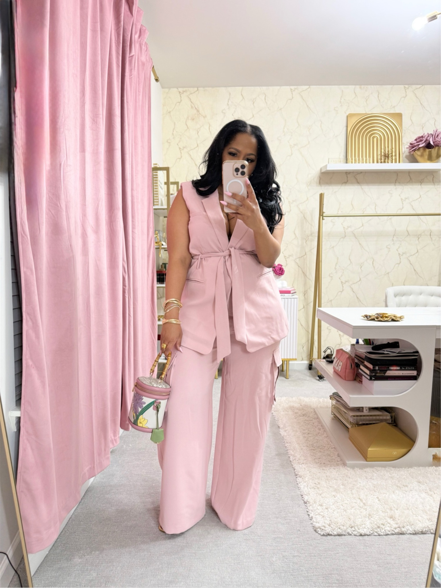 Getting my spring sets together. This set is from Macy’s. It’s tagged in black but this is pink color. Could also be paired with heels, but I like the option to just wear with flats. You could also do the vest with a pair of jeans or shorts to get your wear out of it.. my bag is old Radley London 

#LTKStyleTip #LTKSpringSale #LTKOver40