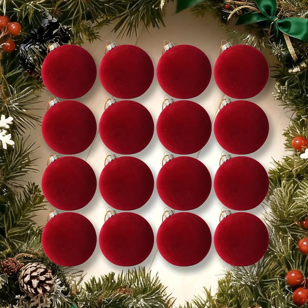 16 Pcs Velvet Ornaments for Christmas Tree - 3.15in Flocked Christmas Balls Ornaments - Hanging D... | Amazon (US)