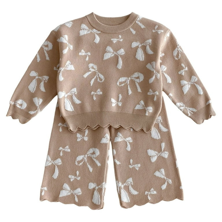 MEZZALL Baby Girls Knitted Jacquard Sweatshirt And Sweater Knitwear With Bow Detail Long Pants Tw... | Walmart (US)
