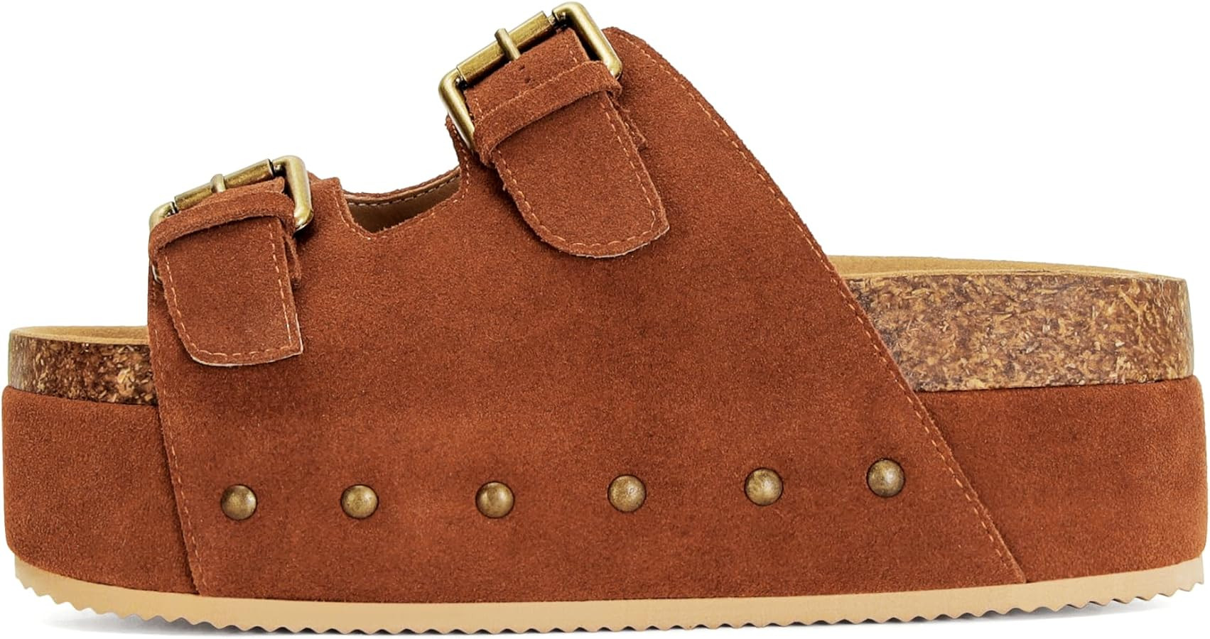 Womens Genuine Leather Cork Platform Sandals Adjustable Buckle Straps Band Suede Clogs Platform S... | Amazon (US)