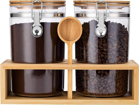 Yangbaga2 Pcs Coffee Sugar Canisters with Shelf, 58OZ Plastics Storage Containers for Ground Coff... | Amazon (US)