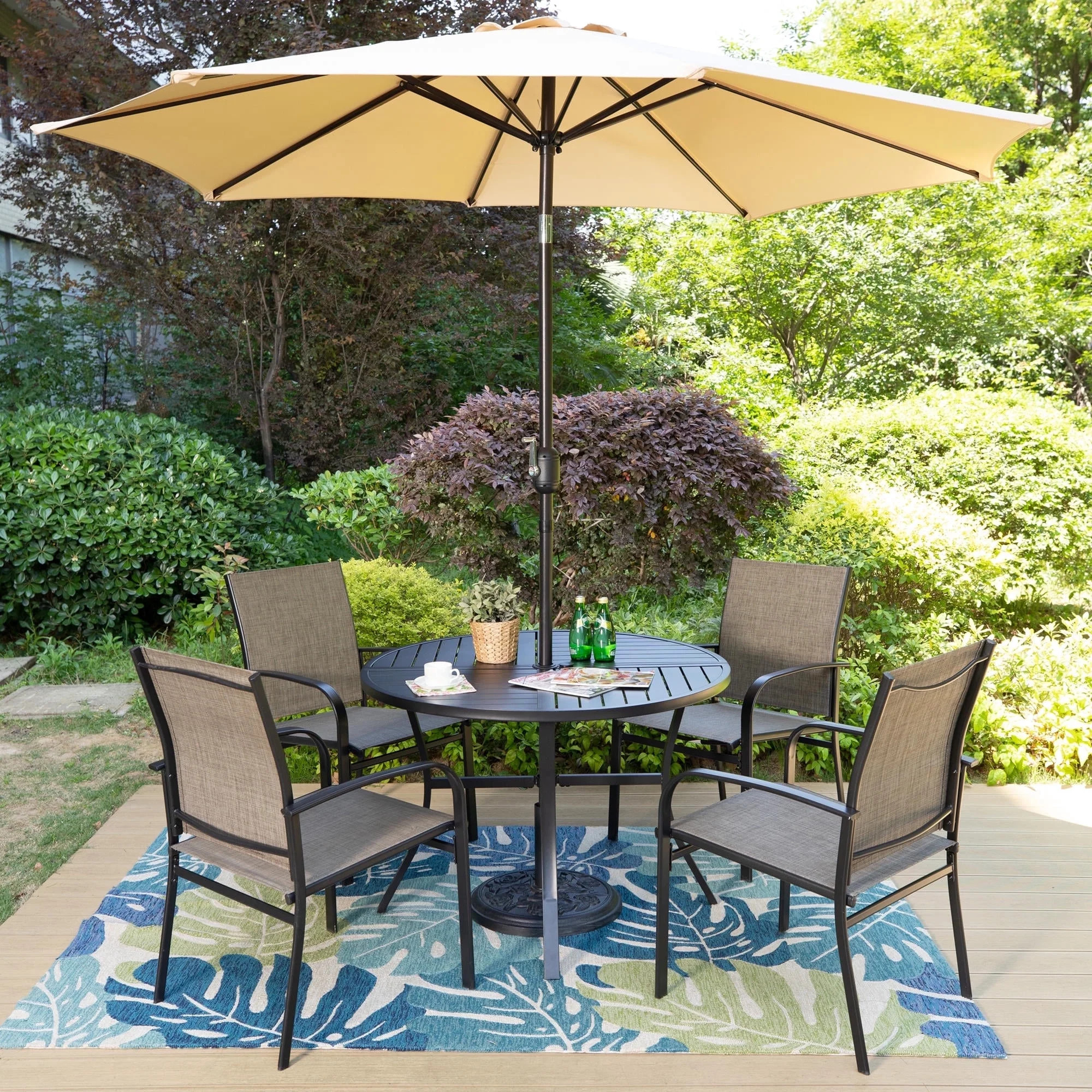 SUMMIT LIVING 6-Piece Outdoor Patio Dining Set with Metal Steel Round Table & 4 Textilene Chairs ... | Walmart (US)
