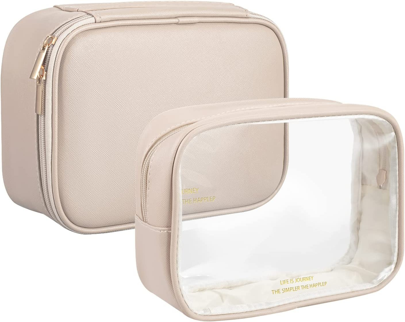 UMUMPINGG Travel Makeup Bag 2 Pcs Waterproof Cosmetic Bags Faux Leather Toiletry Bag Clear Travel... | Amazon (US)